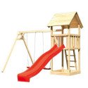 Tour de jeux avec 2 balançoires - toboggan rouge en bois Lotti - Akubi