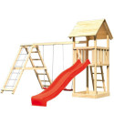 Tour de jeux avec double échelle - toboggan rouge - bois Lotti - Akubi