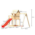 Cabane avec toboggan rouge et 2 balançoires en bois Frieda - Akubi