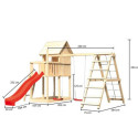 Cabane avec toboggan rouge et double échelle bois Frieda - Akubi