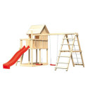 Cabane avec toboggan rouge et double échelle bois Frieda - Akubi