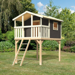 Cabane sur pilotis Benjamin en épicéa gris terre - Akubi