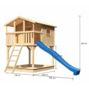 Cabane sur pilotis Benjamin - bois brut - toboggan bleu - Akubi