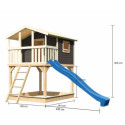 Cabane sur pilotis Benjamin - bois gris - toboggan bleu - Akubi