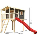 Cabane sur pilotis Benjamin - bois gris - toboggan rouge - Akubi