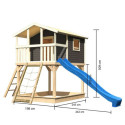 Cabane en bois gris - toboggan bleu - échelle de cordes Benjamin Akubi
