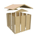 Cabane en bois brut - toboggan rouge - rampe en bois Benjamin Akubi