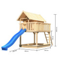 Cabane sur pilotis Fidel en épicéa naturel avec toboggan bleu - Akubi