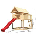 Cabane sur pilotis Fidel en épicéa naturel avec toboggan rouge - Akubi