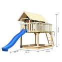 Cabane sur pilotis Fidel en épicéa gris avec toboggan bleu - Akubi