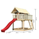 Cabane sur pilotis Fidel en épicéa gris avec toboggan rouge - Akubi