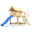 Cabane Fidel en bois brut - toboggan bleu - échelle de cordes - Akubi