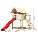 Cabane Fidel en bois gris - toboggan rouge - échelle de cordes - Akubi