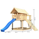 Cabane Fidel en bois brut - toboggan bleu - rampe en bois - Akubi