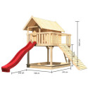 Cabane Fidel en bois brut - toboggan rouge - rampe en bois - Akubi