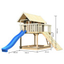 Cabane Fidel en bois gris - toboggan bleu - rampe en bois - Akubi