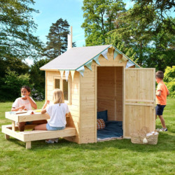 Cabane de jeux en bois brut Tiana avec table de pique-nique - SOULET