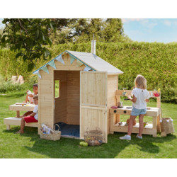 Cabane en bois brut Blanche avec cuisine et table de pique-nique SOULET