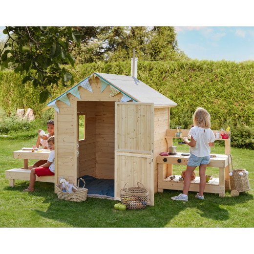 Cabane en bois brut Blanche avec cuisine et table de pique-nique SOULET