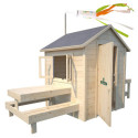 Cabane en bois brut Blanche avec cuisine et table de pique-nique SOULET