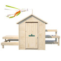 Cabane en bois brut Blanche avec cuisine et table de pique-nique SOULET