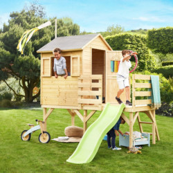 Cabane de jeux en bois brut Joséphine avec toboggan - SOULET