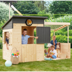 Cabane de jeux en bois brut Santa Barbara avec pergola - SOULET