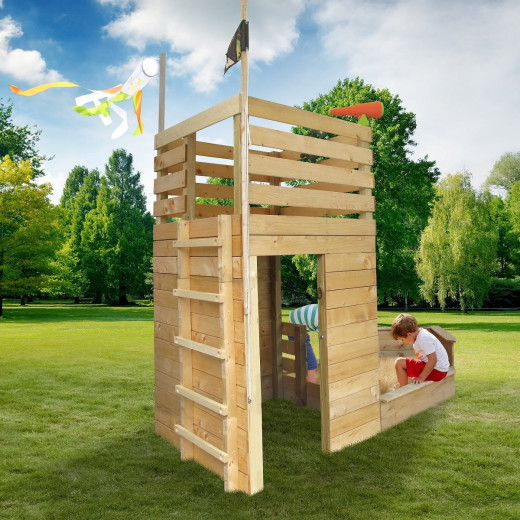 Cabane de jeux en bois brut Pirate avec bac à sable - SOULET