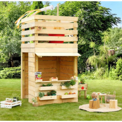 Cabane de jeux en bois brut Shopping avec comptoir de vente - SOULET