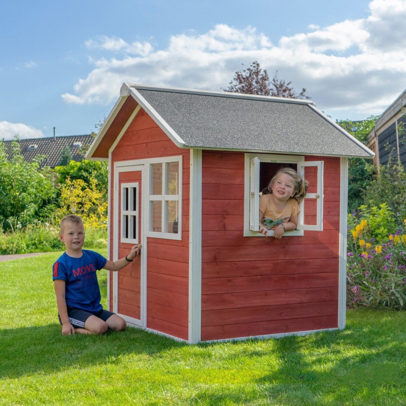 Cabane de jeux en bois Loft 100 - coloris rouge - Exit Toys
