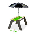 Table de jeux en bois gris avec 2 bacs, parasol et outils - Exit Toys