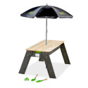 Table de jeux en bois gris avec 2 bacs, parasol et outils - Exit Toys