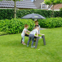 Table de jeux en bois gris avec 2 bacs, parasol et outils - Exit Toys