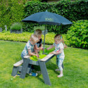 Table de jeux en bois avec 1 banc, parasol et outils - Exit Toys