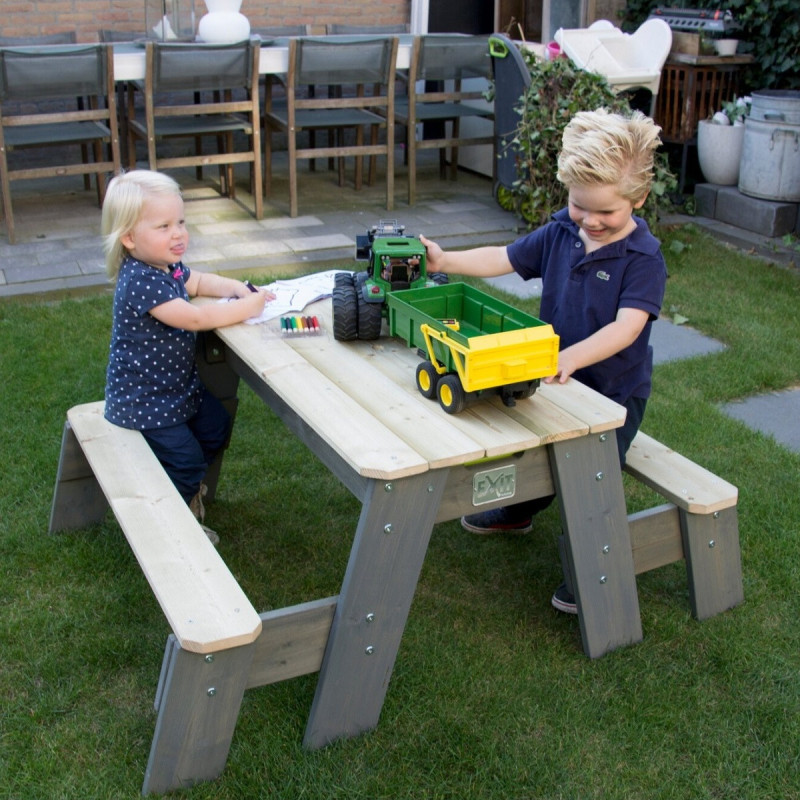 Table de jeux en bois massif avec 2 bacs et 2 bancs - Exit Toys