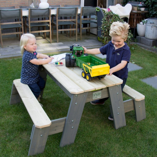 Table de jeux en bois massif avec 2 bacs et 2 bancs - Exit Toys