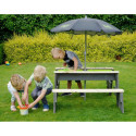 Table de jeux en bois avec 2 bancs, parasol et outils - Exit Toys