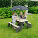 Table de jeux en bois avec 2 bancs, parasol et outils - Exit Toys