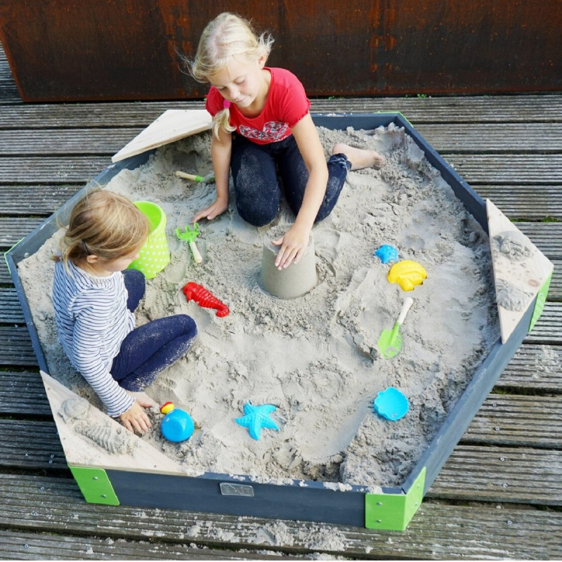 Bac à sable en bois massif 160x140cm - hexagonal - Aksent - Exit Toys