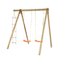 Portique en bois massif avec 3 agrès colorés - Tiridou - Trigano Jardin