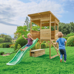 Cabane en bois Wildnis avec toboggan et coffre à jouets Westmann 