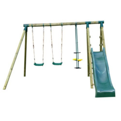 Portique avec toboggan – COMANCHE - tissu rouge pour la plate-forme