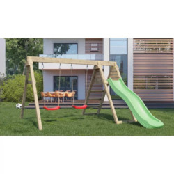 Portique avec toboggan – plate-forme sécurisée - 2 balançoires - Azalée