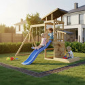 Aire de Jeux Bois Thermo Traité SAGAZ: 2 Balançoires, Toboggan | Abracadaprout