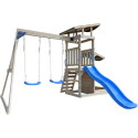 Aire de Jeux Bois Thermo Traité SAGAZ: 2 Balançoires, Toboggan | Abracadaprout