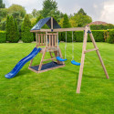 Aire de Jeux Bois Thermo POUET-POUET: 2 Balançoires, Toboggan