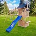 Aire de Jeux MAMMOUTH en Bois Thermo Traité: Balançoires, Trapèze, Toboggan | Abracadaprout