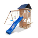 Aire de Jeux MAMMOUTH en Bois Thermo Traité: Balançoires, Trapèze, Toboggan | Abracadaprout