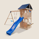 Aire de Jeux MAMMOUTH en Bois Thermo Traité: Balançoires, Trapèze, Toboggan | Abracadaprout