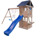 Aire de Jeux MAMMOUTH en Bois Thermo Traité: Balançoires, Trapèze, Toboggan | Abracadaprout